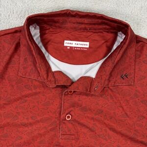 Fore Fathers Mens Medium Polo Shirt Red Pizza Print Golf Casual Sport Preppy EUC